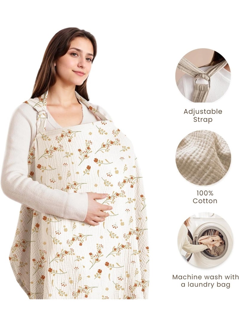 Muslin Nursing Cover for Baby Breastfeeding, Breathable 100% Cotton Breastfeeding Cover with Rigid Hoop for Mother Nursing Apron, Multi-use Carseat Canopy (Lovely Bouquet) - Image 2